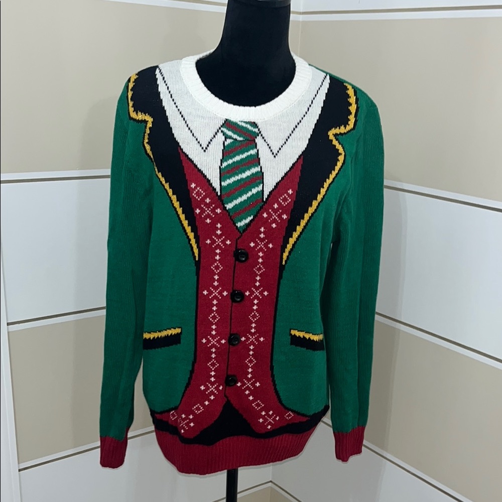 Ugly Christmas Sweater Men's Green and Red Cardigan